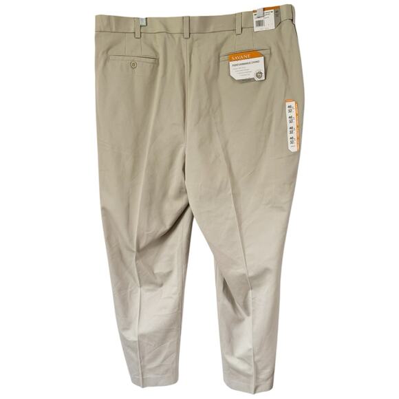 NWT Savane Performance Chino Khaki Comfort Waist Straight Leg Pants Men’s 46x32 - Picture 2 of 7